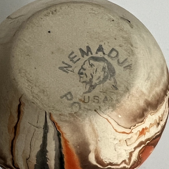 Nemadji Indian River Pottery Vase Orange Brown Swirl Handmade USA 4.1/2" Tall - Picture 6 of 6